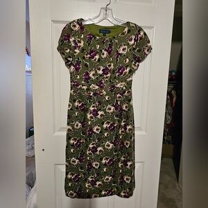 Boden Olive Green Floral Dress sz 8R